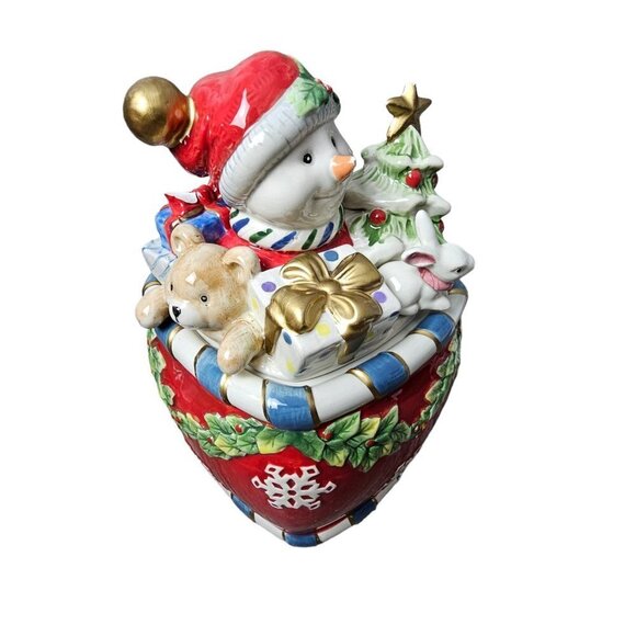 Fitz and Floyd Holiday Snowman Cookie/Candy Lidded Ceramic Jar - Picture 3 of 10